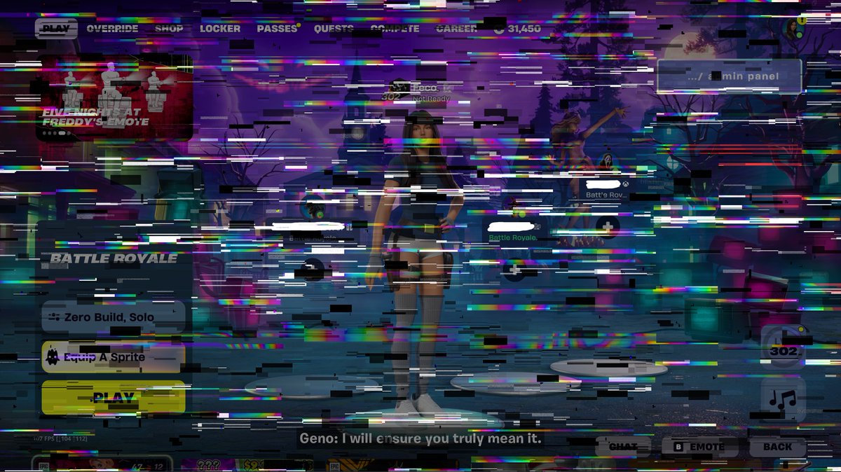 Fecooo_'s tweet photo. New Lobby Hack Codes - usable after completing several Story Quests

- S7H-50P-R03 -> Geno's message
- runSystemOverride -> 5,000 Sprite Dust
- ImTheRealEdgelord -> 5,000 Sprite Dust

(ty @comrad3s) https://t.co/Z5CVtnoj1I