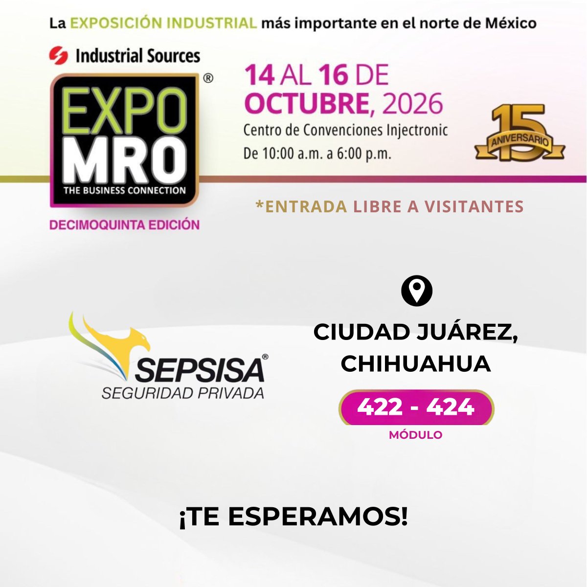 SepsisaMexico's tweet photo. Sepsisa te invita al Centro de Convenciones Injectronic, en Cd. Juárez, Chihuahua, del 14 al 16 a visitar nuestros módulos para conocer un servicio personalizado de seguridad privada respalda tus traslados con ejecutivos de alto nivel y monitoreo en tiempo real. https://t.co/O7HSEWiOLU