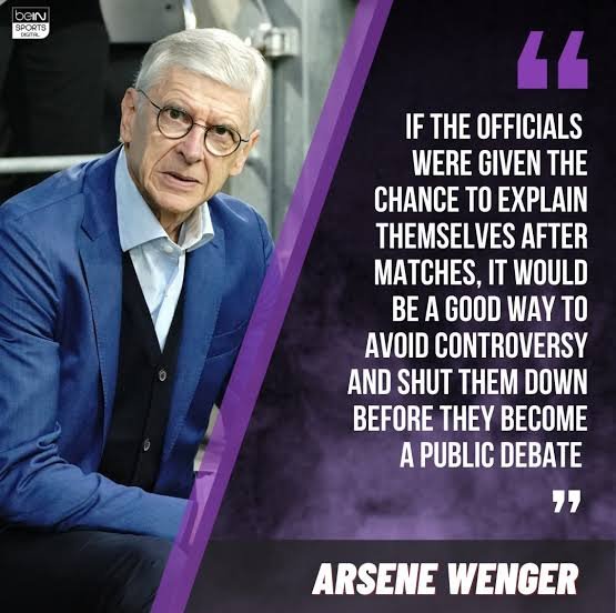 AFCDon14's tweet photo. 🚨BREAKING: Arsene Wenger has proposed that football referees should be able to explain themselves after matches to enhance transparency. 

Most honest man in football history 👏 https://t.co/B9HN8ib6UL