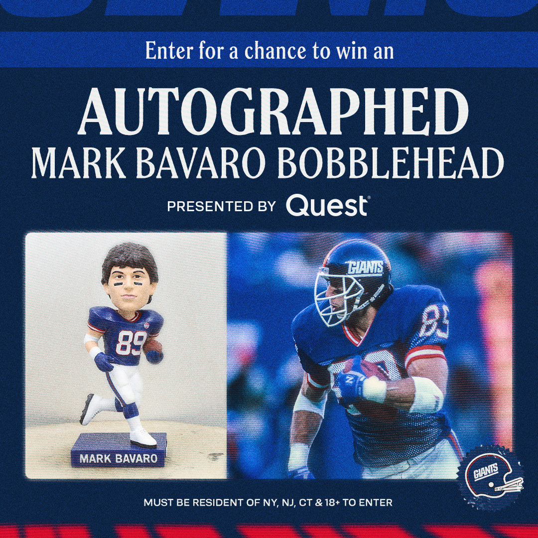 Giants's tweet photo. Mark Bavaro bobblehead for the Legacy game! 

Enter for a chance to win ⤵️