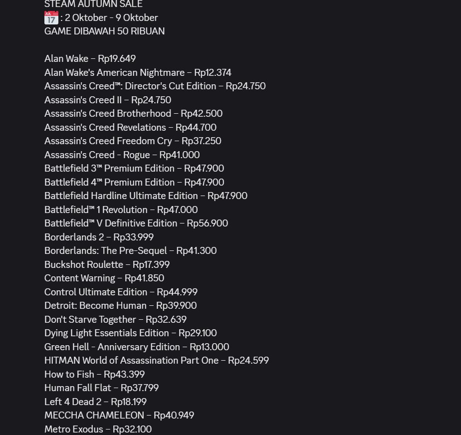 Zikooovtuber's tweet photo. haii semuanya, berhubung sekarang lagi autumn sale di stream, aku mau share list ± 50 game dibawah 50 ribu 😋 (gak bisa tidur dan aku gabut bikin list ini WKWKWK)

STEAM AUTUMN SALE
📅 : 2 - 9 Oktober https://t.co/D1y6cLdKi1