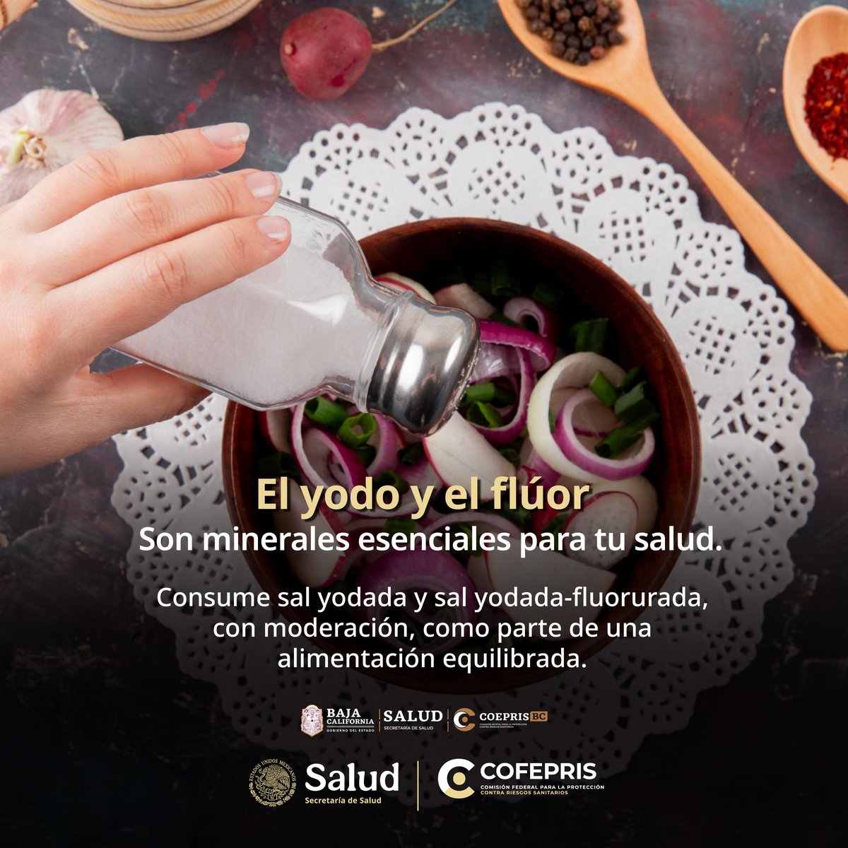 CoeprisBCOficia's tweet photo. Usar sal con yodo y flúor, con moderación en tus comidas es la forma más sencilla de prevenir deficiencias de yodo y mantener tu metabolismo y el de tu familia en equilibrio. ✅ 🛡️👪
#SalYodada #ConsumoResponsable #COFEPRIS #COEPRISBC https://t.co/6esCK72hKg