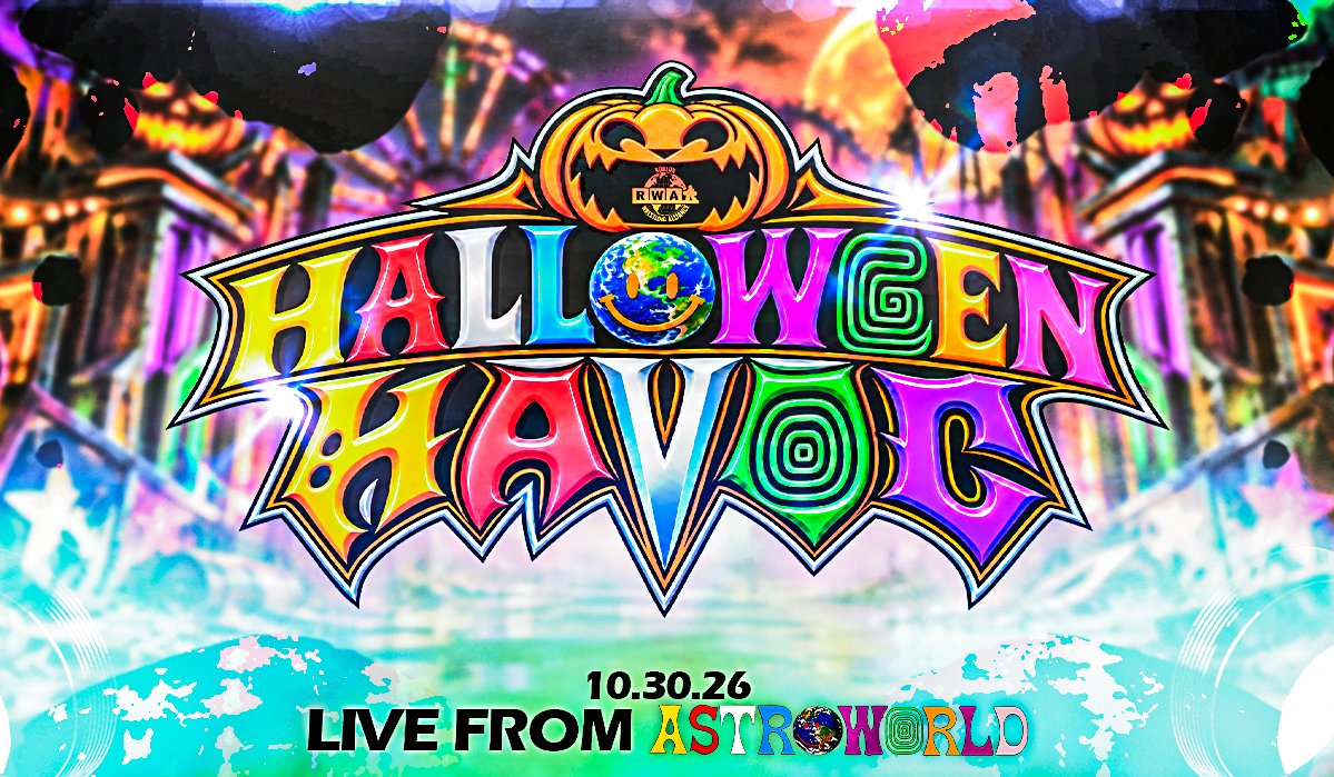 RWAMedia's tweet photo. 🎃 HALLOWEEN HAVOC IS OFFICIAL

The gates open 10.30.26 as RWA takes over ASTROWORLD for 1 of the biggest nights of the year! 🎢🔥

More coming soon 👀

#RWAHavoc