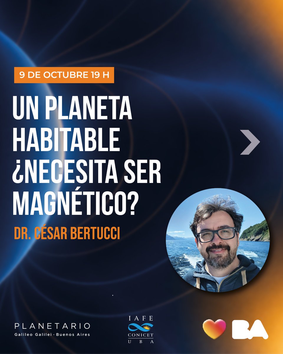 planetarioBA's tweet photo. Un planeta habitable ¿necesita ser magnético? 🌍

En el marco de la Semana Internacional del Espacio (4 al 10 de octubre), llega el segundo encuentro del ciclo de divulgación científica junto al IAFE https://t.co/lGCy4K0VRG