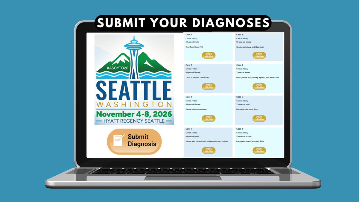 cytopathology's tweet photo. 🔬 Ready to test your diagnostic skills? The Diagnostic Slide Seminar 2026 features challenging cases! Participate individually or with colleagues—even if you can't attend the meeting. Final diagnoses posted after the meeting!

👉 https://t.co/iMVehCeI9U 
#ASCyto26 #Cytopathology https://t.co/LV1Me88yz2