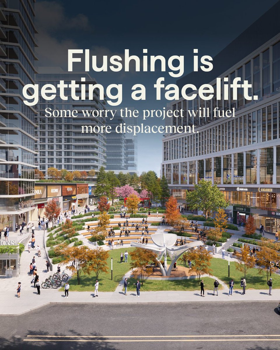 Gothamist's tweet photo. Downtown Flushing in Queens is one step closer to receiving a 1.3-acre “town square,” as local Community Board Chair Chuck Apelian puts it. The development he heralds is a public plaza of a decades-in-the-making tower complex known as Flushing Commons.

The project’s developer, F&T Group, a major force reshaping the Flushing skyline, has started construction on the plaza and the second of three mixed-use towers.

https://t.co/RAVIIV6XHZ