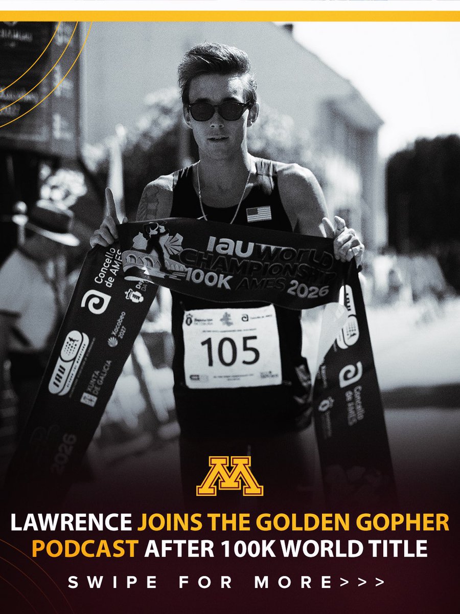 GopherCCTF's tweet photo. Ultra Marathon 100K World Champion Charlie Lawrence spoke with @Gaardsy on the Golden Gopher Podcast after his incredible accomplishment in Spain 🏃‍♂️〽️ #SkiUMah 

LISTEN:  https://t.co/Bma6pEm5FR https://t.co/Cq0cEzxVCV