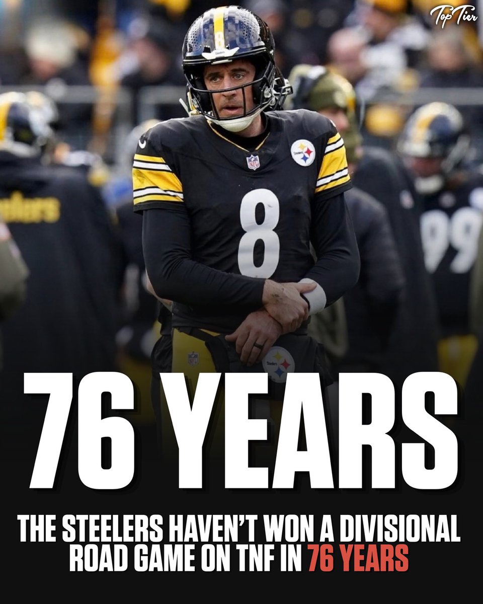 TopTierStateX's tweet photo. The Steelers haven’t won a divisional road game on TNF in 76 years. Last win came on Nov 23, 1950 vs. the Chicago Cardinals.

They’re 0-9 ever since. https://t.co/xYyLrIOAPp