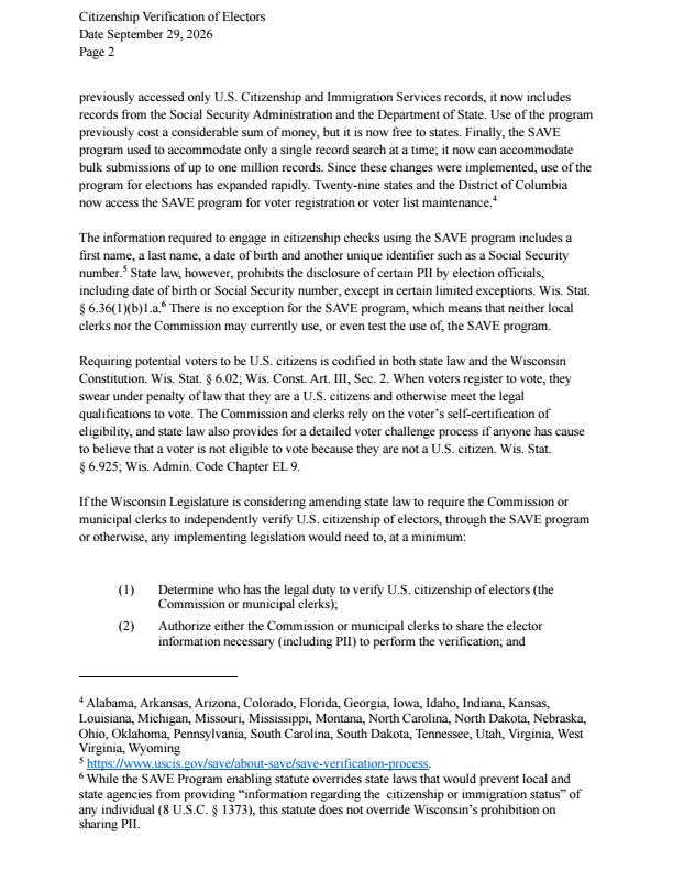 PeterBernegger's tweet photo. Wisconsin had 24,080 illegal aliens who cast ballots in the 2020 election. They voted since in other elections. That number is looking like it will go over 27,000.

Don Millis is a Commissioner on the Wisconsin Elections Commission (WEC). Yesterday he wrote a letter which omitted a significant exception in the very state statute he relied upon. In short, his letter uses a lot of ink to claim Wisconsin cannot use the SAVE citizenship verification to help protect our elections.

Yet Millis' letter failed to even mention Wis. Stat. 6.36(1)(bm) - which expressly permits WEC to transfer restricted voter-registration information - including DOB, driver's license and Social Security info - to a "law enforcement agency" for "law enforcement purposes". 

The Department of Homeland Security is a federal law enforcement agency. Federal statute deems it so; but so does Wis. Stat. 165.77(1)(b) - with DHS clearly falling under that definition.

Why doesn't Millis' letter discuss 6.36(1)(bm) at all? @VickiMcKenna @RegJoeShow @DonMillis @BobSpindell @DanEastman2023 @WisConDigest @WisGOP @WIGOP6th @WisGOP7 @SenatorKapenga @JanelBrandtjen @RonJohnsonWI @AAGDhillon @EagleEdMartin @DHSgov @DHSGenCounsel @EagleEdMartin @realtinapeters @AGToddBlanche