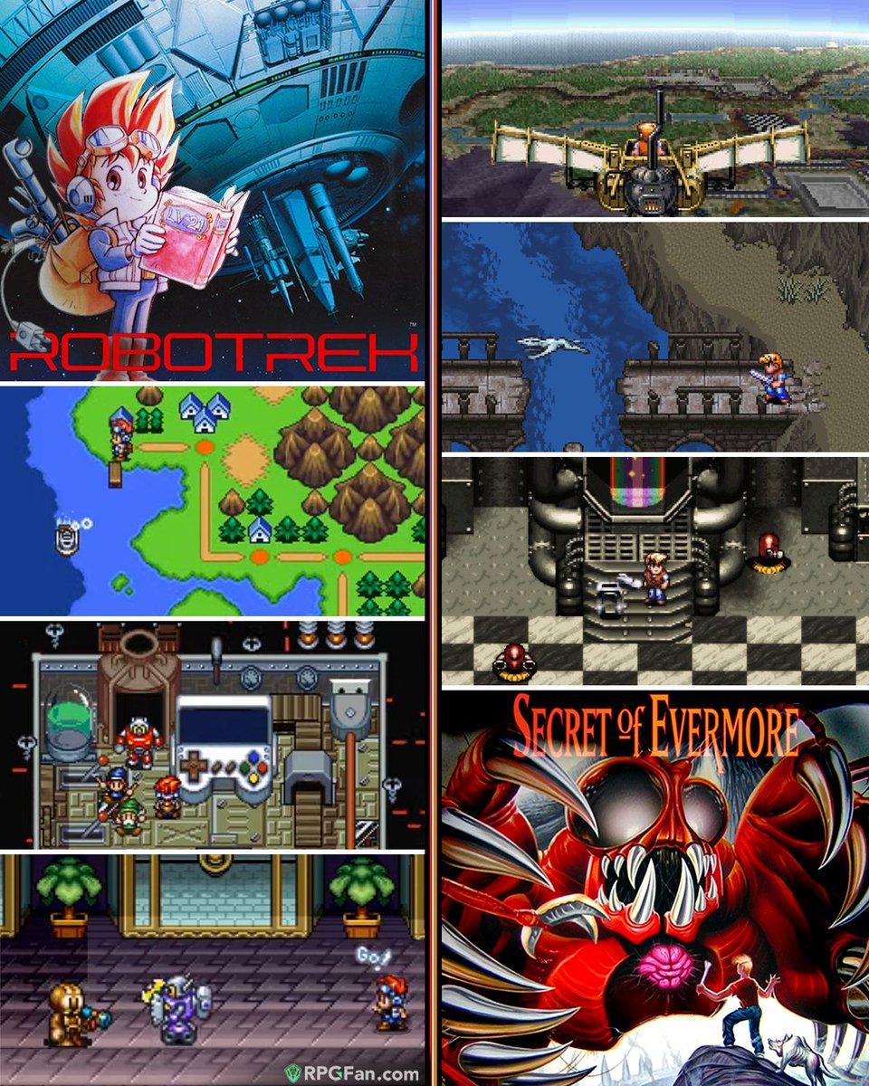 rpgfancom's tweet photo. Robotrek &amp; Secret of Evermore were out 32 &amp; 31 years ago – a year apart (in '94, '95) respectively! 🤖🐕️ The story of a boy and his robot and/or dog. Both are unique sci-fi SNES RPGs published by Enix and Square, but back when they were still separate entities. https://t.co/zLNEnVJTwh