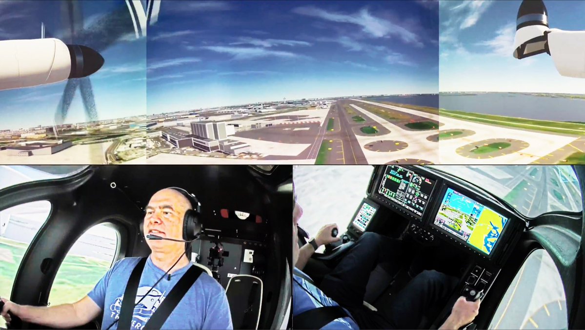 DJSnM's tweet photo. In August I had a chance to learn about @jobyaviation EVTOL via their Flight Simulation Training Device, the controls were simple to learn, the instrumentation was all standard and I landed on target. 
I even handled an engine out situation without any drama.
Full video soon! https://t.co/bsN0reZeIz
