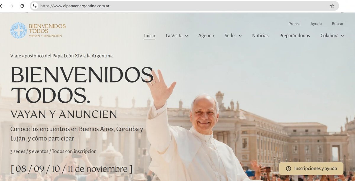 EpiscopadoArg's tweet photo. La Conferencia Episcopal Argentina presenta la web oficial de la visita del Papa León XIV a la Argentina, que será el principal canal de información y organización de las distintas actividades previstas durante la presencia del Santo Padre en nuestro país.

A través de https://t.co/pvN8rIxziR se podrá conocer de cerca la agenda del Papa León XIV, acceder a la información actualizada sobre las distintas celebraciones y encuentros, consultar modalidades de acceso, indicaciones prácticas y toda la información necesaria para participar.

La web busca, sobre todo, ser una herramienta para organizar la participación y permitir que todos podamos ser protagonistas de las celebraciones y encuentros con el Santo Padre, acompañando la preparación de este momento tan significativo para la Iglesia y para todo el pueblo argentino.