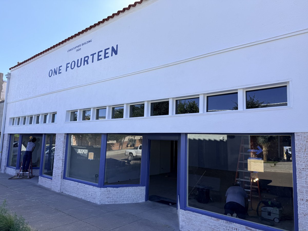 sbmckeon's tweet photo. For those who have been to Marfa previously, you may recall a beat up building, Christopher's, next door to glitch. My wife and I bought it and have been rehabbing it for the past nine months to get it ready to host events during Art Blocks Weekend in a few weeks. I'll have a lot more to say about our ABW plans soon, but in the meantime you can follow along with the remodel project here: https://t.co/c49JRuWd5D