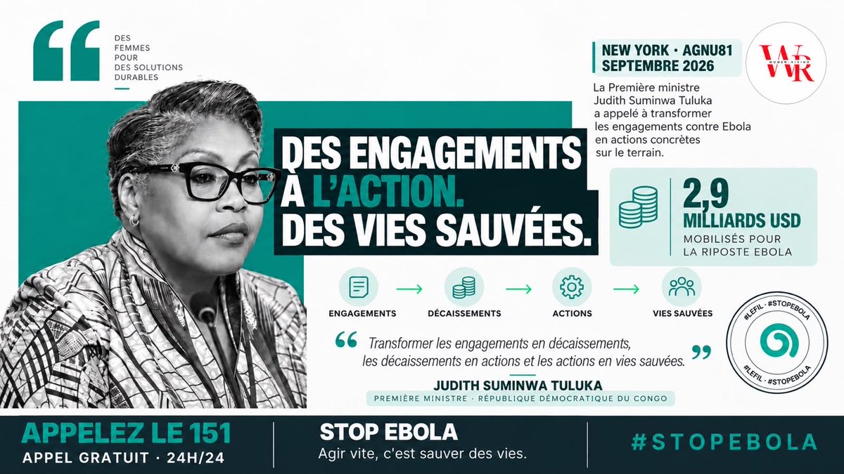 WomenRisingAfri's tweet photo. 👩🏾‍💼🌍 Des engagements à l’action. Des vies sauvées.

Face à Ebola, transformer les financements en actions concrètes sur le terrain reste essentiel. 🇨🇩🛡️

📞 Alerte ou cas suspect : 151, gratuit 24h/24.

@PrimatureRDC @UN_Women @WHOAFRO @UN

#WomenRising #StopEbola #RDC https://t.co/ossXbekZ6n