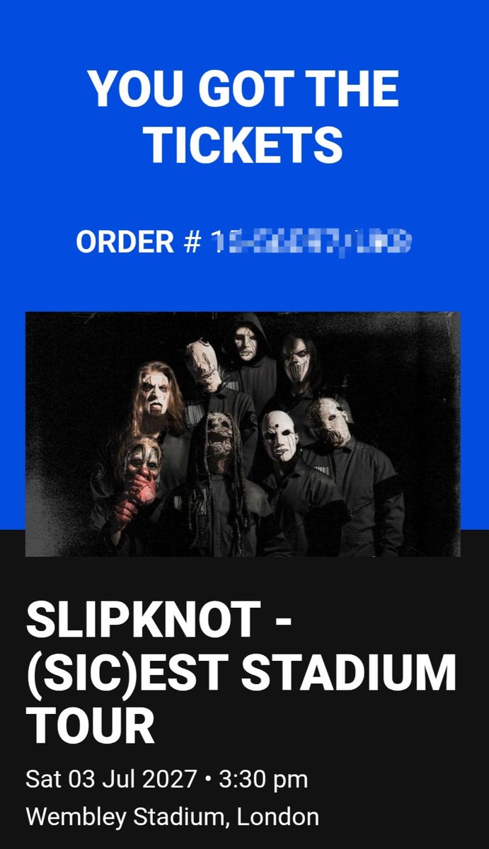 ADE__SCFC's tweet photo. @slipknot I got my presale tickets 
3rd &amp; maybe final time of seeing Slipknot 
So this is gonna be fucking epic 🤘🏼
#Slipknot https://t.co/yloMuoOGn6