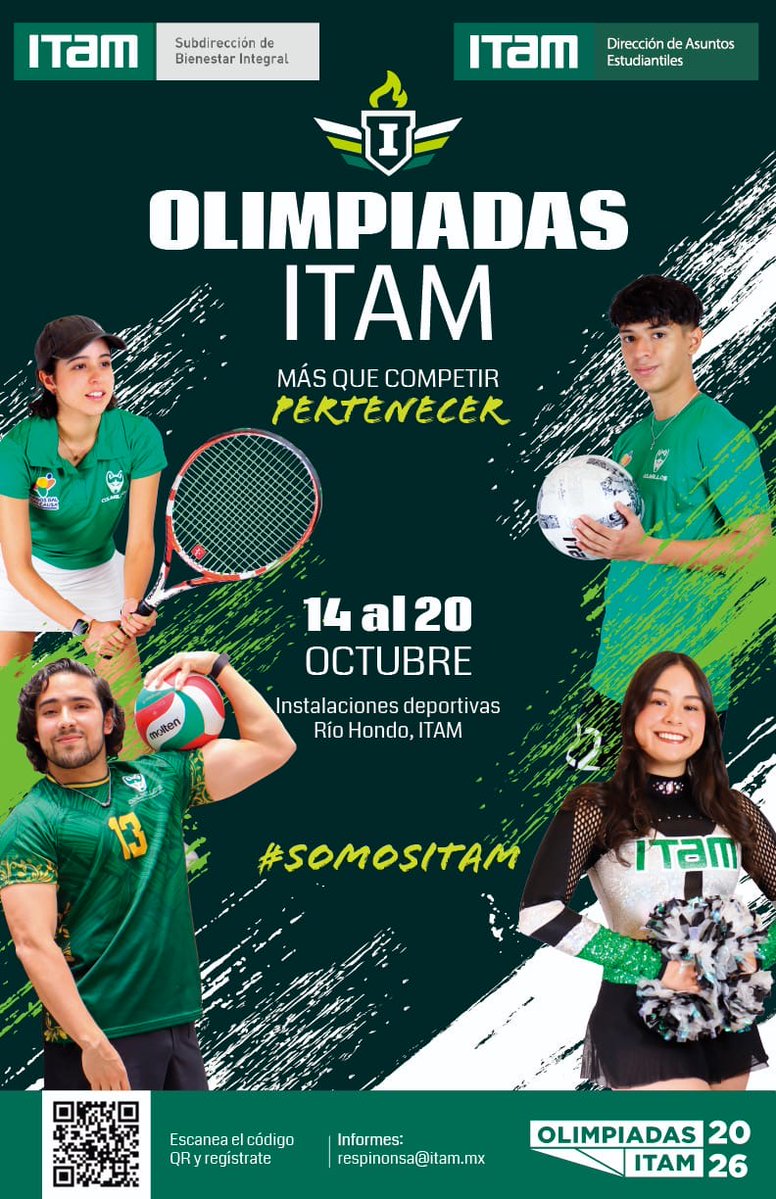 HVivesSegl's tweet photo. 📢Las #Olimpiadas @DAE_ITAM @ITAM_mx se celebrarán del 14 al 20 de octubre
En la inauguración tendremos una conversación con @MikelArriolaP @FMF @FIFAWorldCup 
🗓️Miércoles 14/oct
⏰1pm
📍Cancha🏀
@elsupuesto @ExITAM @RRII_ITAM @CPoliticaITAM @Derecho_ITAM @IngenieriaITAM @fmcpol https://t.co/jcG669DjDf