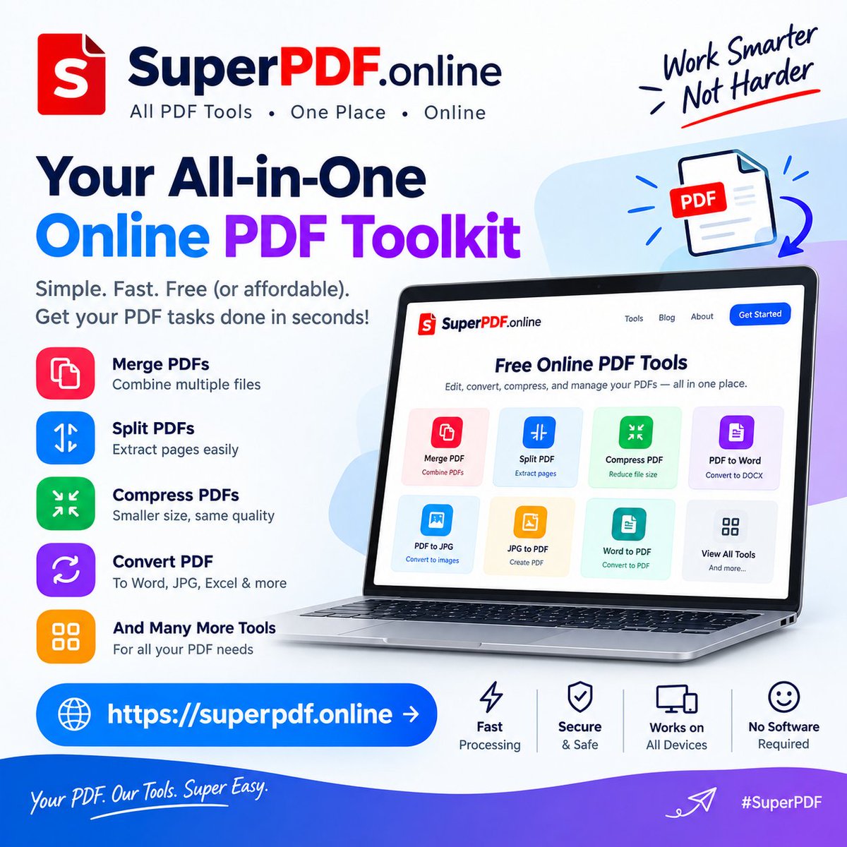 Growth_HackerX's tweet photo. Meet https://t.co/grUc8Krb2e — your all-in-one online PDF toolkit.

Merge PDFs
Split PDFs
Compress PDFs
Convert PDF to Word, JPG &amp; more
PDF tools — fast, simple &amp; easy to use.

Try it here:
 https://t.co/jzI1jjIwlB

#SuperPDF #PDFTools #PDF #Productivity #OnlineTools #AITools https://t.co/xIXZ7IzYG8
