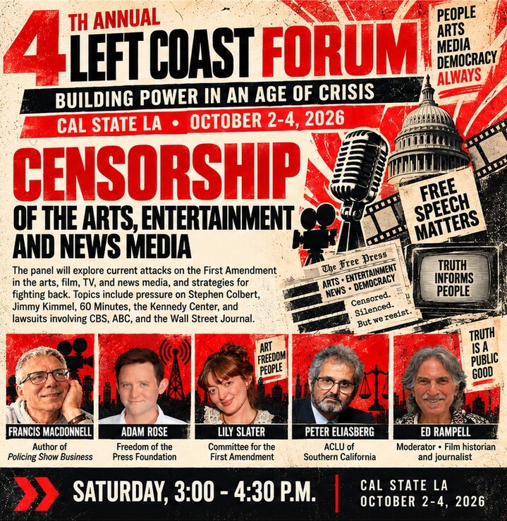 DickandSharon's tweet photo. Censorship of the Arts, Entertainment and News Media 
https://t.co/NCrTdjlXxa

This panel will explore current attacks by the Trump regime and its allies on the First Amendment focusing on how free speech has been under assault in the arts, film, TV, news media, etc. #leftcoast… https://t.co/oEtaBCnJ49