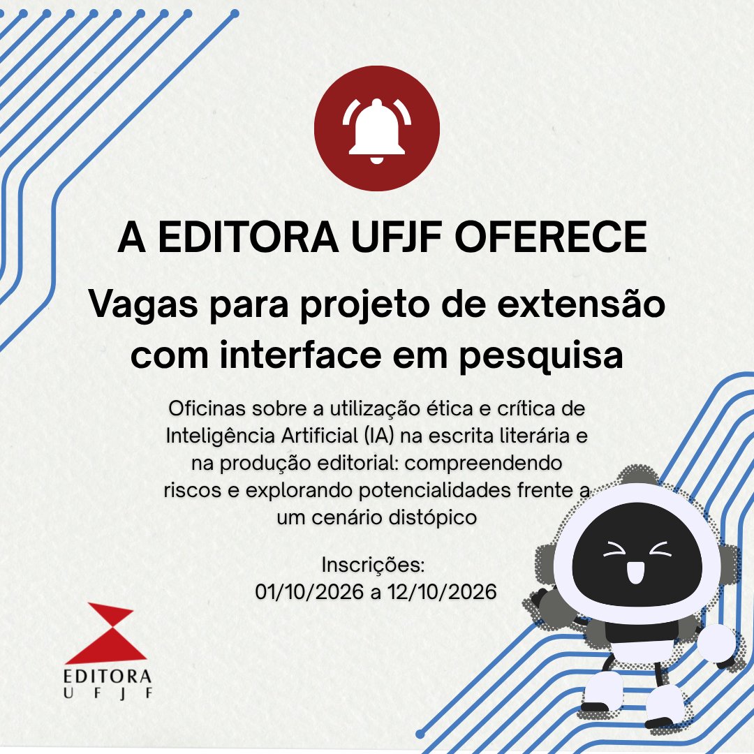 editora_ufjf's tweet photo. 📢Oportunidade na Editora UFJF!

📌Vagas disponíveis
10 (dez) vagas de voluntários para graduandos da UFJF
3 (três) vagas para pós-graduandos da UFJF https://t.co/iTDF35gv1N