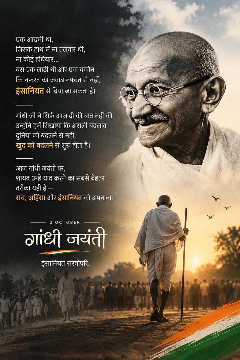 MohitParte12's tweet photo. “मेरे लिए देशभक्ति और इंसानियत एक ही हैं।”

— महात्मा गांधी https://t.co/jttDP3EqRK