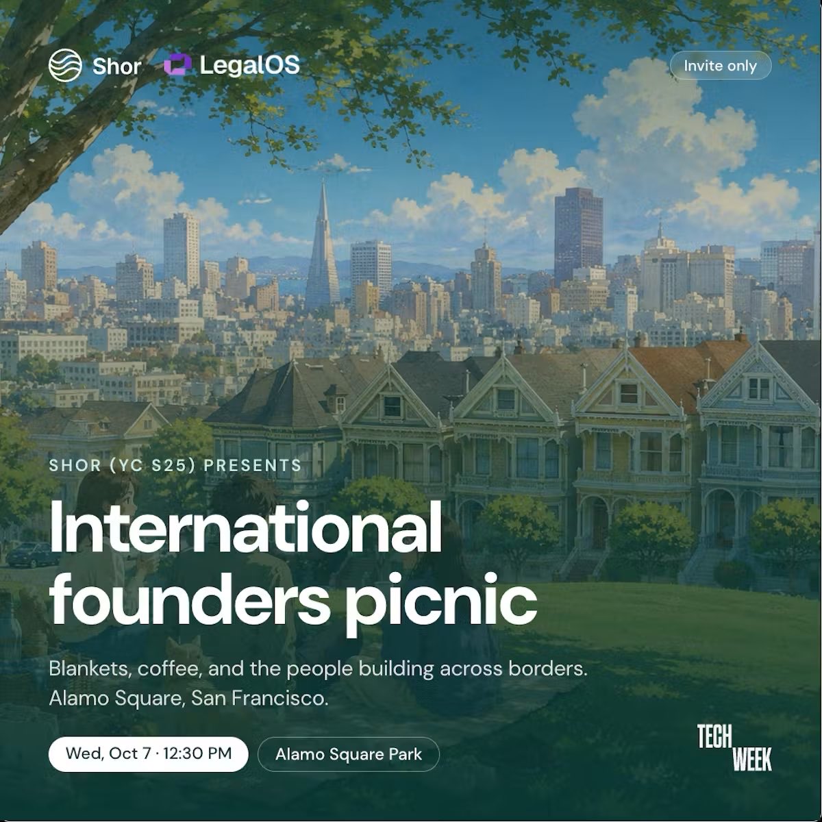jaykhan's tweet photo. International Founders Picnic during SF Tech Week 🧺

@LegalOS is cohosting with @Shor_Pay

> Wed, Oct 7 at 12:30PM
> Alamo Square Park in SF
> Invite only

Come catch a vibe with YC founders 🫡

Request an invite → https://t.co/3k9pZrT2Ke https://t.co/yUwJ2k4P3q