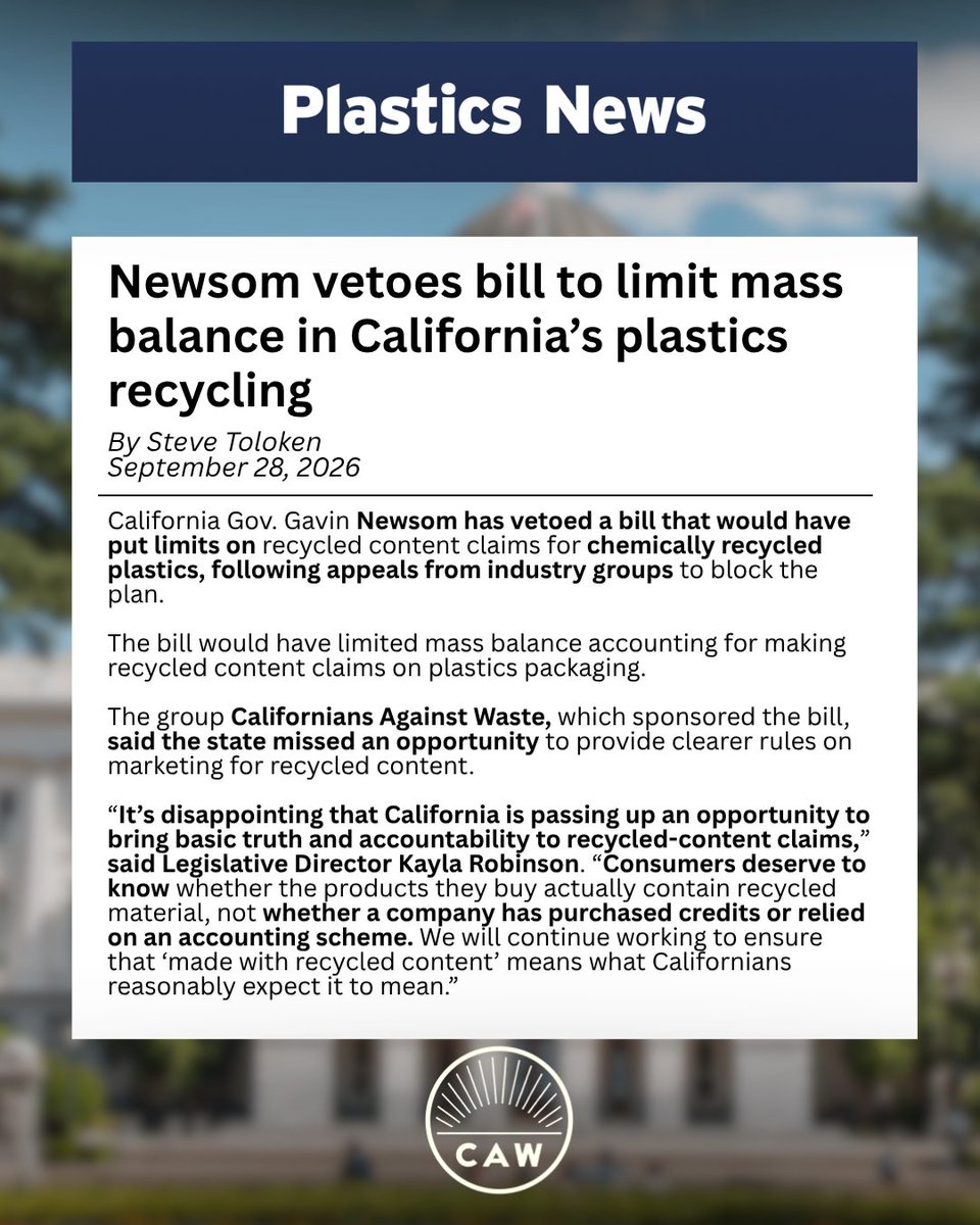 cawrecycles's tweet photo. This is a major blow for consumers and for recycling businesses, but CAW will continue to fight to protect truth in environmental advertising. 

Read more here: https://t.co/0l5UJRfGLq https://t.co/kGDOMC6HNW