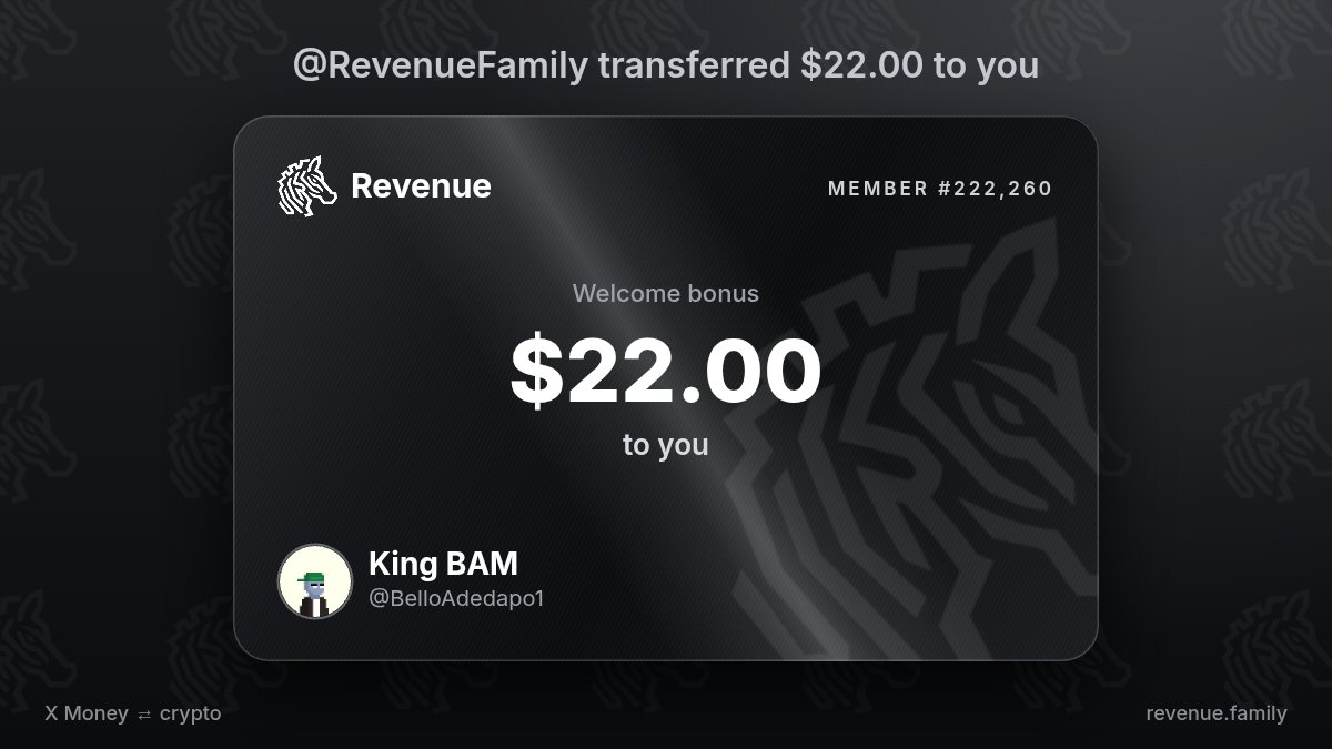 BelloAdedapo1's tweet photo. Showing $22.00 from @RevenueFamily https://t.co/H5PZOVTpLH