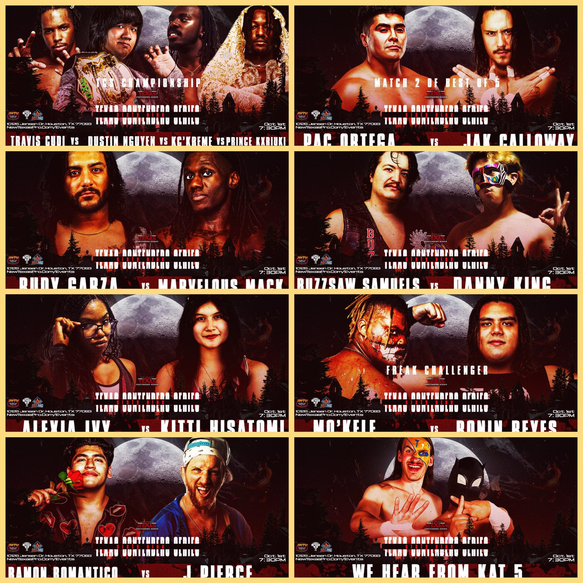 texascontenders's tweet photo. 🎃SHOW DAY🎃
Join us tonight for a STACKED CARD as we tap into the Halloween season early!!
- Free Candy
- Costume Contest
- Giveaways
+ more
Live on @indiewrestling & YouTube
Presented by @HPCBadGuys
#TCS69 • 10/1 • 7:30PM
Houston Premier Arena
https://t.co/5q9PT7baZP https://t.co/qQbnTUQ444