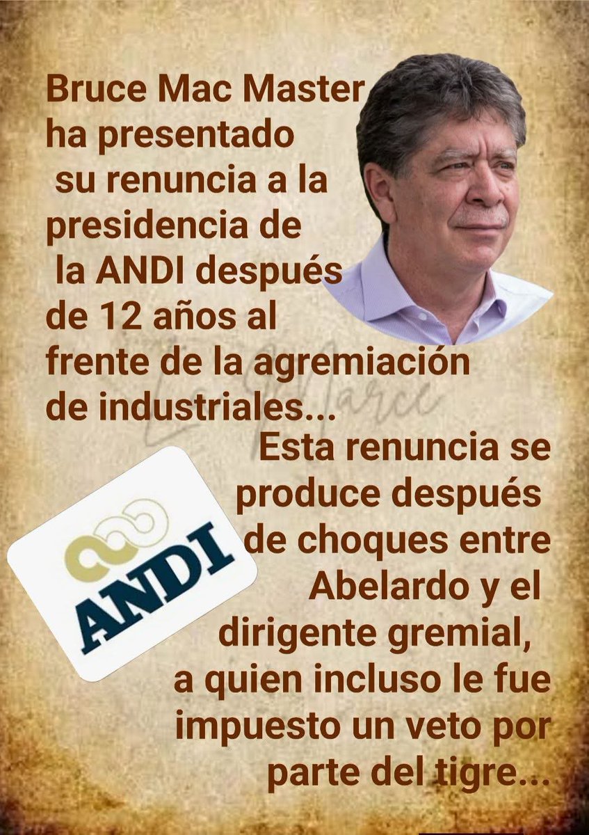 Rojoorsi1077's tweet photo. Y salió de la ANDI el señor @BruceMacMaster quien tanto defendió al señor @ABDELAESPRIELLA y hoy la sale salir como perro, espero jamás olvide lo que muerde un tigre norteamericano o traidor mientras pensaba que era mejor que  @petrogustavo e @IvanCepedaCast @NoticiasUno @CNNEE https://t.co/ctE1NN0gAh