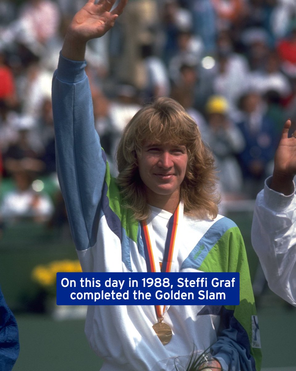 usopen's tweet photo. On this day in 1988, Steffi Graf completed the Golden Slam:
🏆 Australian Open
🏆 Roland Garros
🏆 Wimbledon
🏆 US Open
🥇 Olympics https://t.co/NR3KDNOFYJ