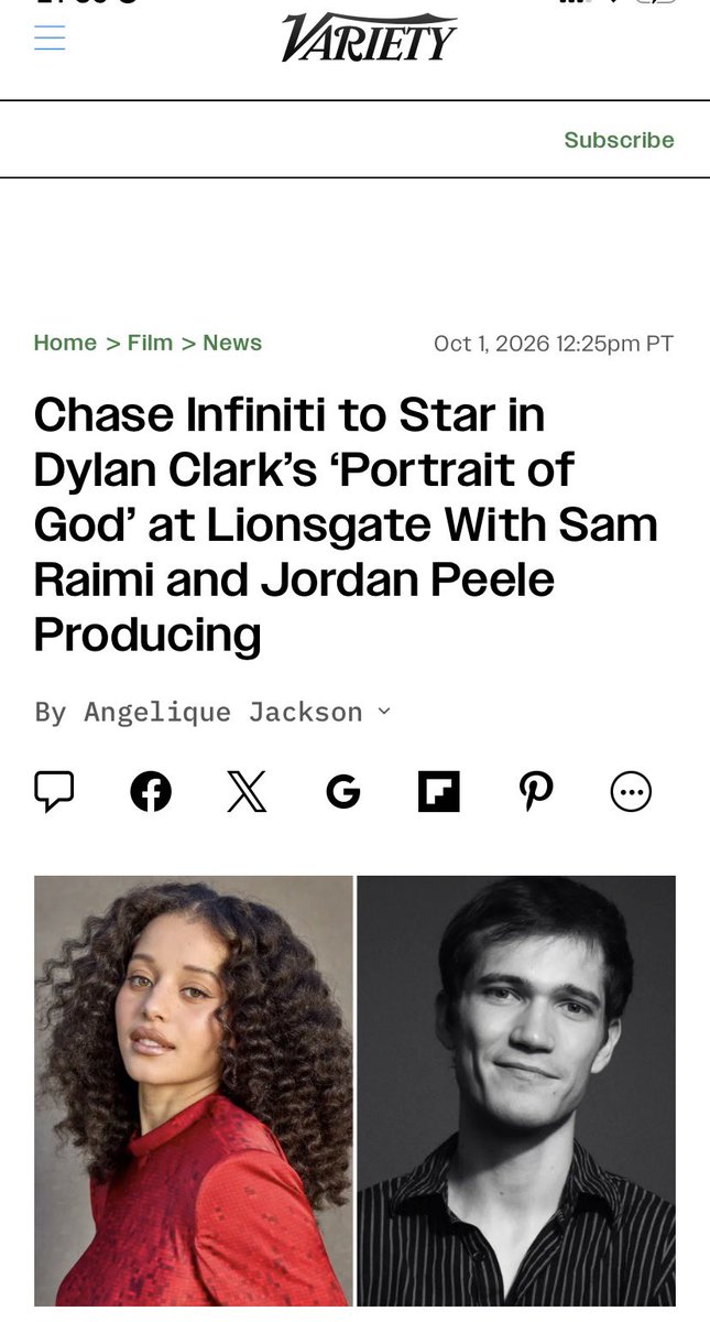 infinitiupdate's tweet photo. Chase Infiniti to star in Jordan Peele’s horror movie “Portrait of God” https://t.co/IISXJ1AVzL