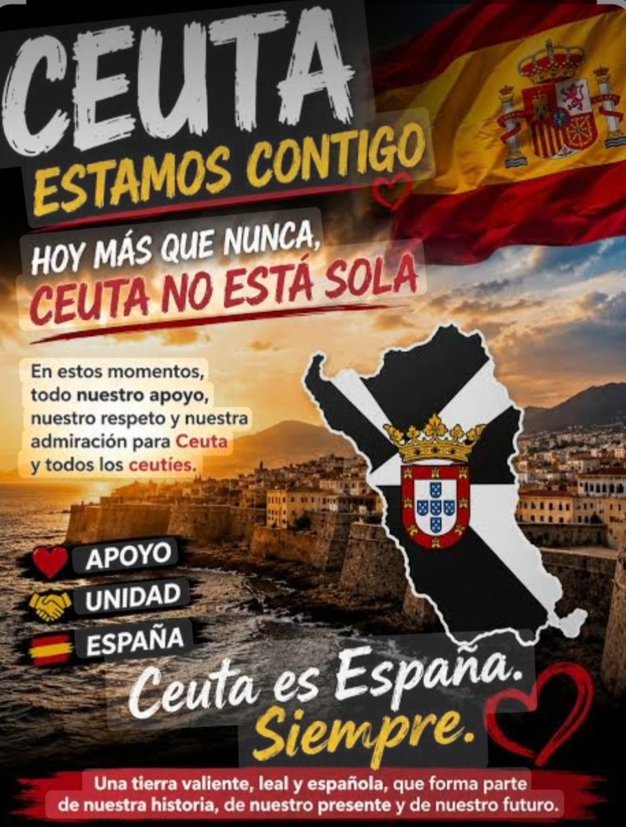 JLince1988's tweet photo. Buenas noches amigos 

Ceuta no se vende, Ceuta se defiende, todas las noches los Españoles dejamos mensajes d apoyo a Ceuta, para q los mejores luchadores caballas no pierdan la esperanza, y sientan q todos estamos con ellos.
Vivan los Caballas 
VIVAAAAA Ceuta. https://t.co/KDbdo62ayq