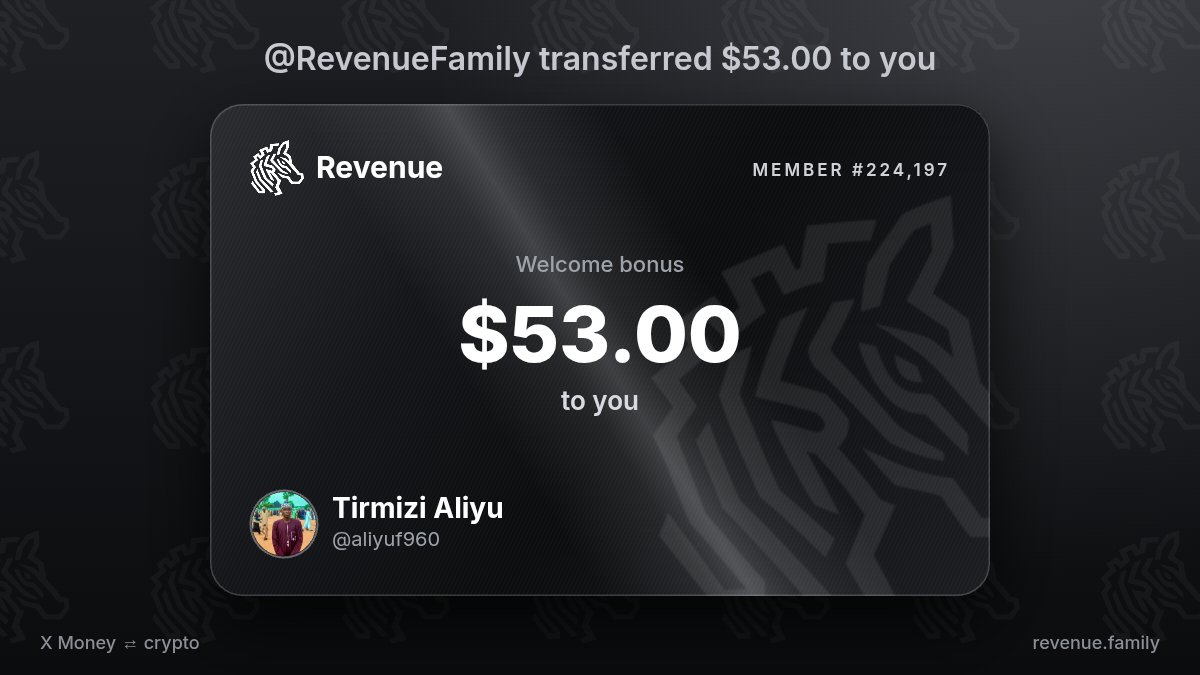 aliyuf960's tweet photo. Welcome bonus received, $53.00 from @RevenueFamily https://t.co/XLwjdNtAz8