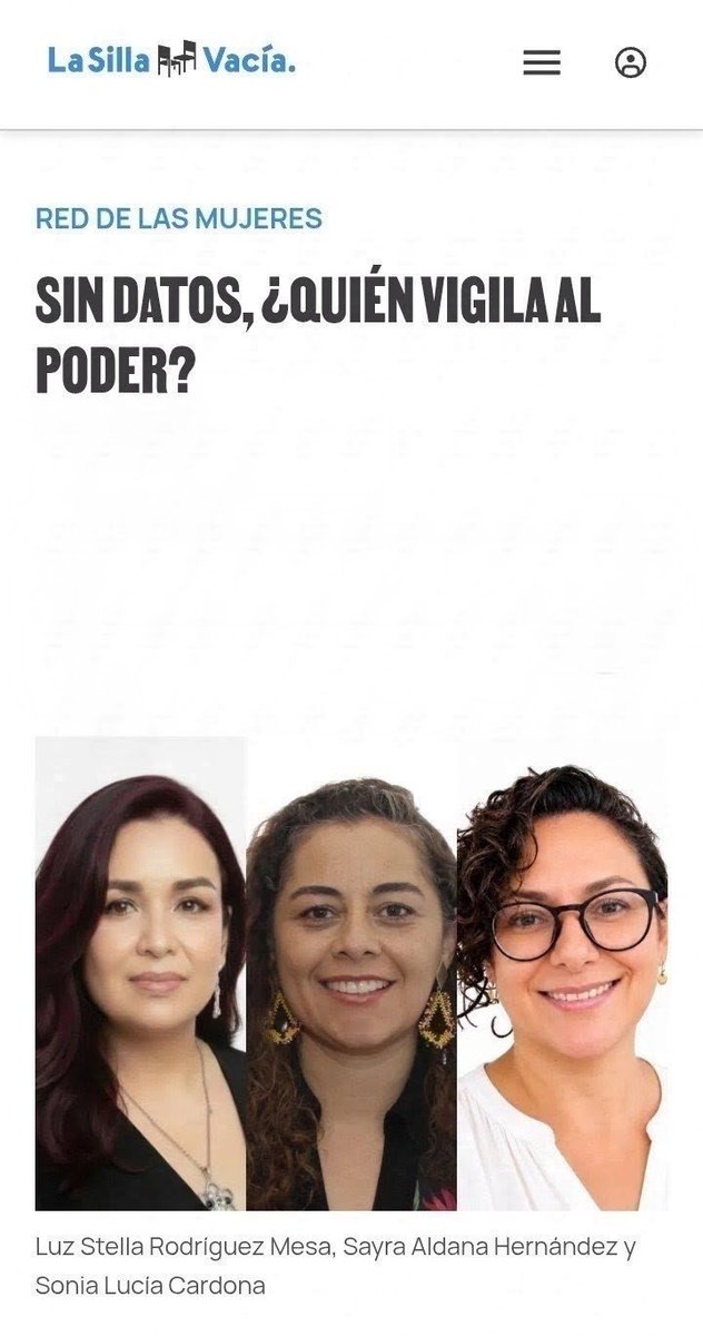 LuzStellaACC7's tweet photo. SIN DATOS, ¿QUIÉN VIGILA AL PODER? Es la pregunta que abordamos en nuestra columna publicada en el medio de  comunicación: @lasillavacia 
Les invito a leerla,  comentarla y compartirla. 
@CoficialACC @amassuru
 https://t.co/TNaerVkGtn https://t.co/X5OseT2o67