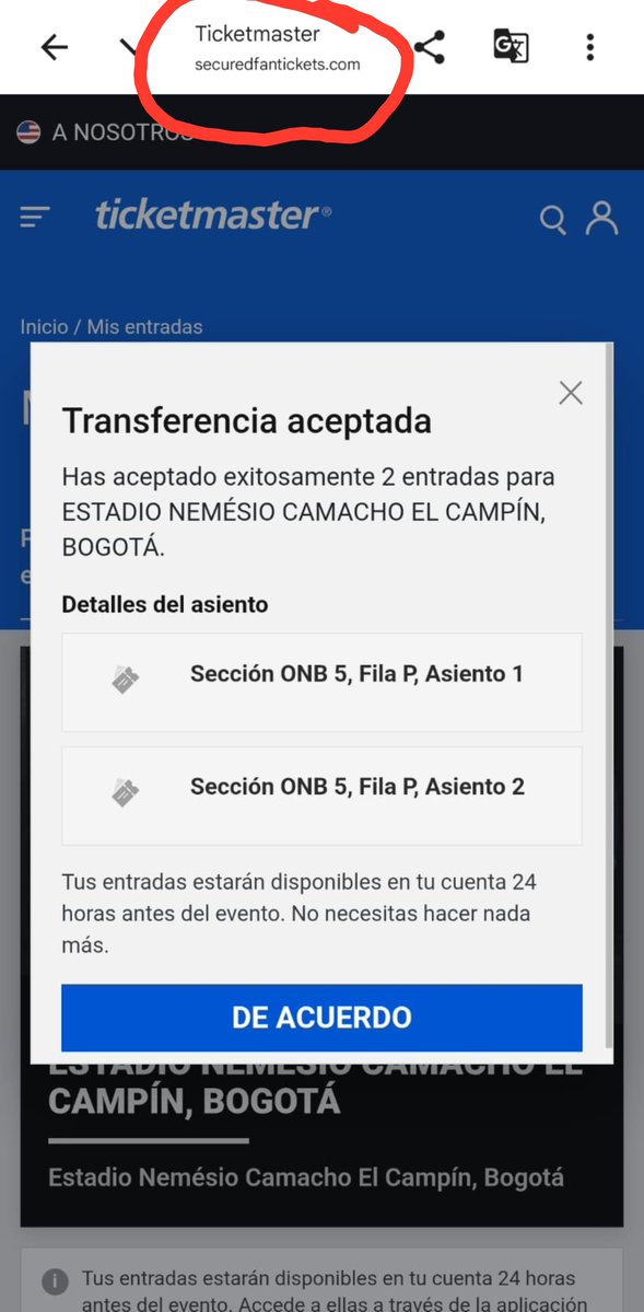 whitecat2631's tweet photo. Buenas, vengo a hacer pública la estafa de @djd_sp  que se aprovecha de fans que buscan entradas para BTS y luego los estafan. Se hacen los buenos les das un pago y luego resulta que la página en la que te transfieren la entrada es falsa #BTSEnBogotá #BTS_WORLDTOUR_ARİRANG #BTS https://t.co/h5zpJU2nAD