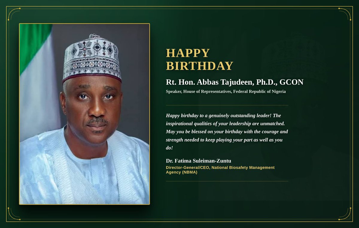 drfatima84's tweet photo. Happy Birthday to the Rt. Hon. Speaker of the House of Representatives, @Speaker_Abbas. 

I wish you continued wisdom, good health and success as you provide leadership in the service of our nation. May Allah continue to guide and strengthen you, and grant you many more years of impactful service to Nigeria. 

Happy Birthday, Your Excellency!