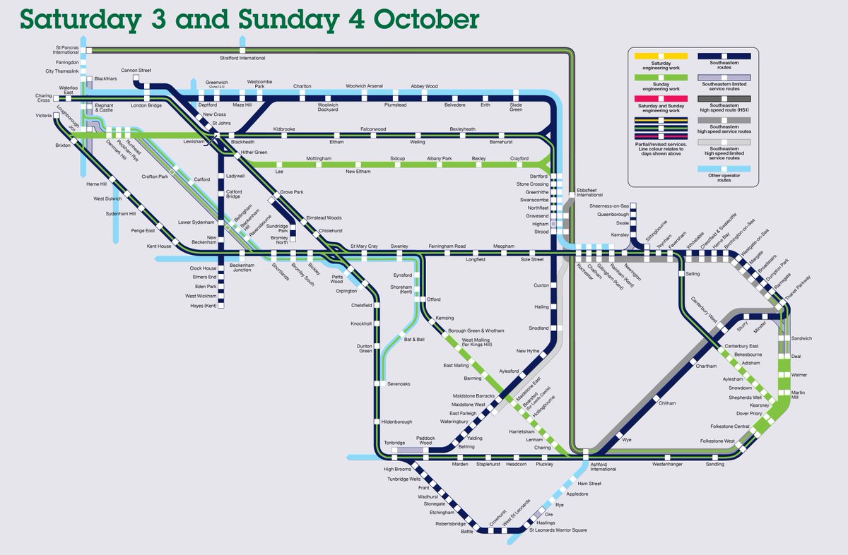 Se_Railway's tweet photo. 🚧Engineering work Sunday 4th October.
🚌Accessible buses will replace trains #DoverPriory #MaidstoneEast to #AshfordInternational and #Lewisham to #Dartford via #Sidcup 
❌ #DenmarkHill will be closed. No trains Victoria via Bexleyheath
More info: https://t.co/kBwsMtveqk https://t.co/ld5hEv8eMh