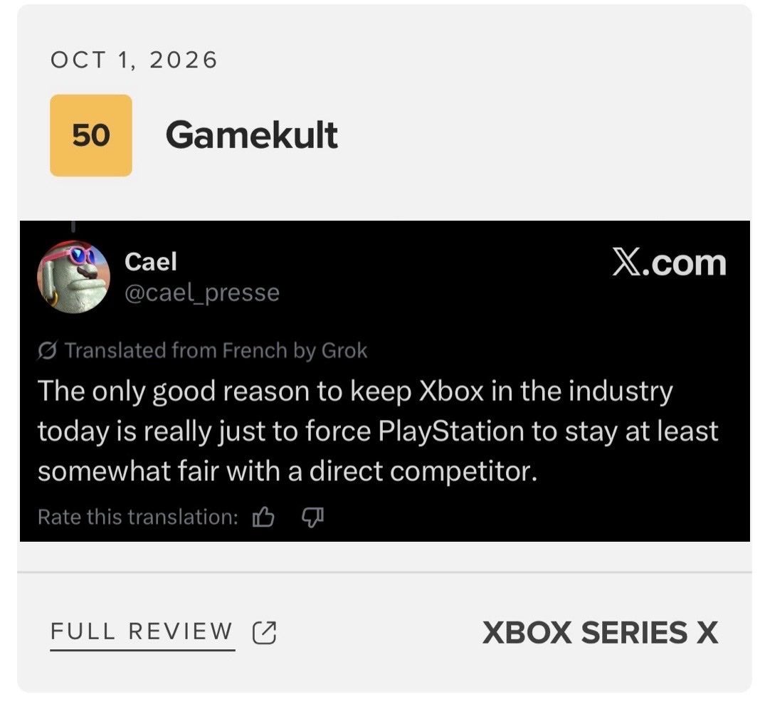 SnapBlastPLAY's tweet photo. 🟢 Gears of War E:Day is hated because it’s an Xbox exclusive

👇 Gamekult gave it a 50 out of 100 simply because it’s not on PlayStation, just look at what their staff say about Xbox https://t.co/sIp3NbNOtK