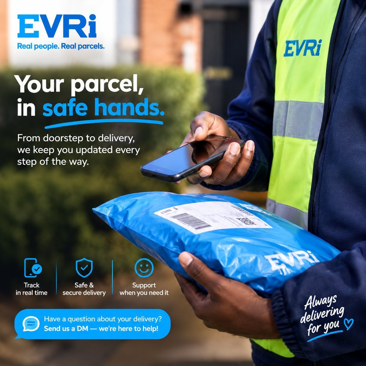 EvriUKHelpTeam's tweet photo. Need help tracking your parcel or managing a return? We’re here to make sure your delivery is smooth and hassle-free! Send us a DM with your tracking number and details, and our team will get right on it 📦💬. #evri https://t.co/rsl8gpyJjL