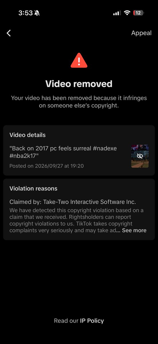 NadesBurner's tweet photo. 2k even copyrighted my pc 2k17 gameplay on TikTok 😭😭😭 https://t.co/JmC2su9dqP