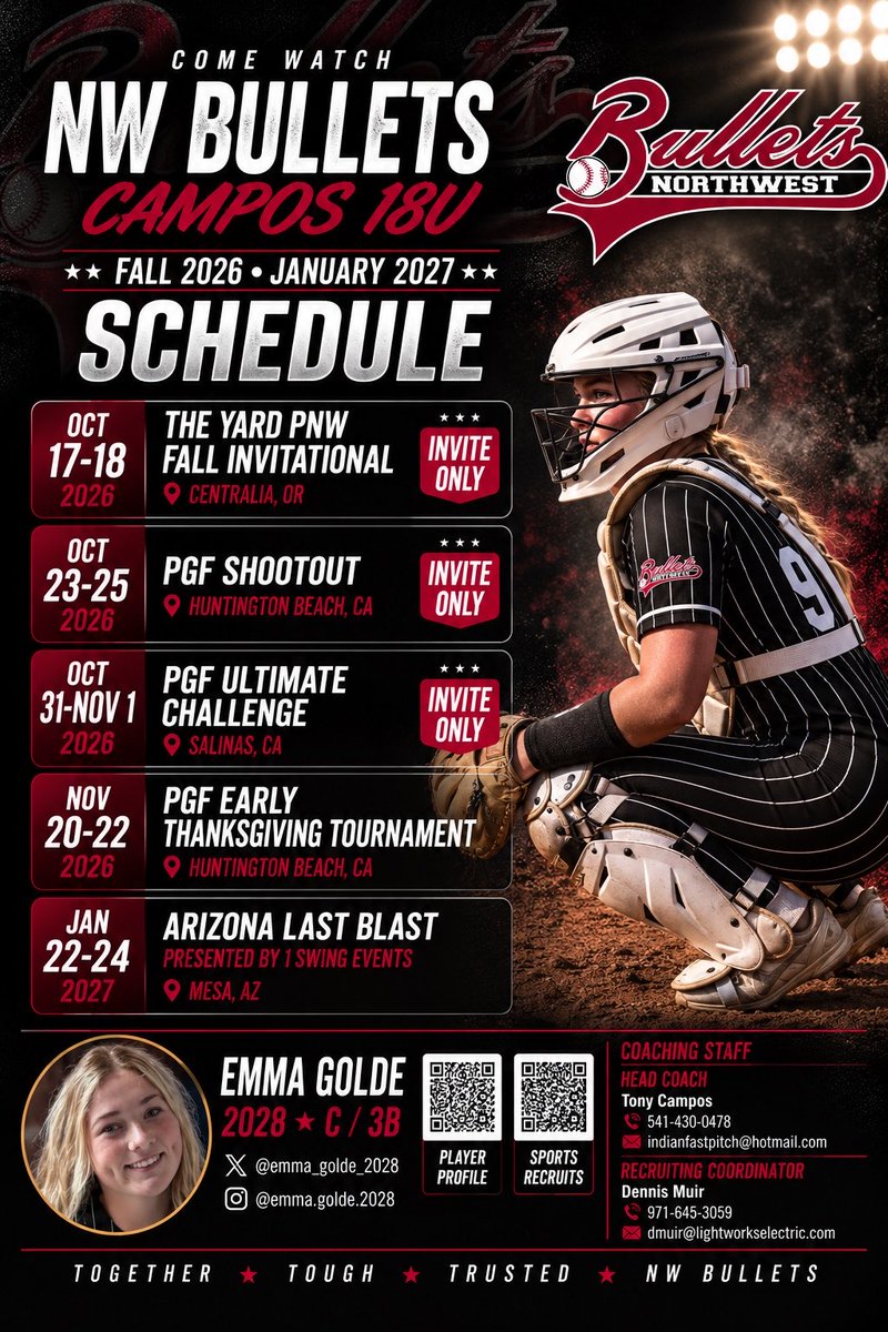 emma_golde_2028's tweet photo. It’s finally October and only a few weeks out from competing with the @NWBulletsSB Campos 18u team.  Can’t wait to hit the dirt with this very talented group!  Take a look at our tournament schedule.  We would love to see you there!  #tournaments #teammates #competition @PGFnetwork @ExtraInningSB @LineDsoftball @D1Softball @UCSDsoftball @SCUSoftball @CalSB @UKsoftball