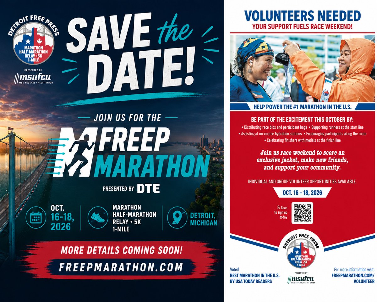Dwtunnel's tweet photo. It’s October!

🏁 So, on your mark, #Detroit and #Windsor!

The Detroit @FreepMarathon returns Oct. 16–18! Whether you’re running, #volunteering, or cheering from the sidelines, get ready for an unforgettable #race weekend. 👟🙌📣

Our team, along with the @freep team, can’t wait to see you out there for an unforgettable race weekend! 🏁🏃‍♀️🏃‍♂️

Are you planning to join this year, or have you raced before? Share your favorite memories or what you’re looking forward to in the comments!

#DowntowntoDowntown 
#ConnectingCommunities #marathon
