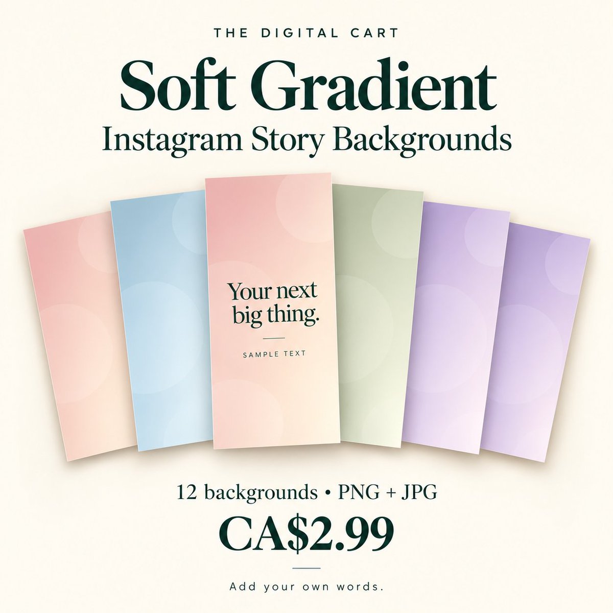 getlockcart's tweet photo. A softer look for your Stories ✨

12 pastel backgrounds in peach, blue, sage and lavender. Add your own words, photos and offers.

CA$2.99 for the downloadable pack.

Shop Soft Gradient through the shop link below.

https://t.co/Z4f796p3xf https://t.co/9YcjOkKPQR