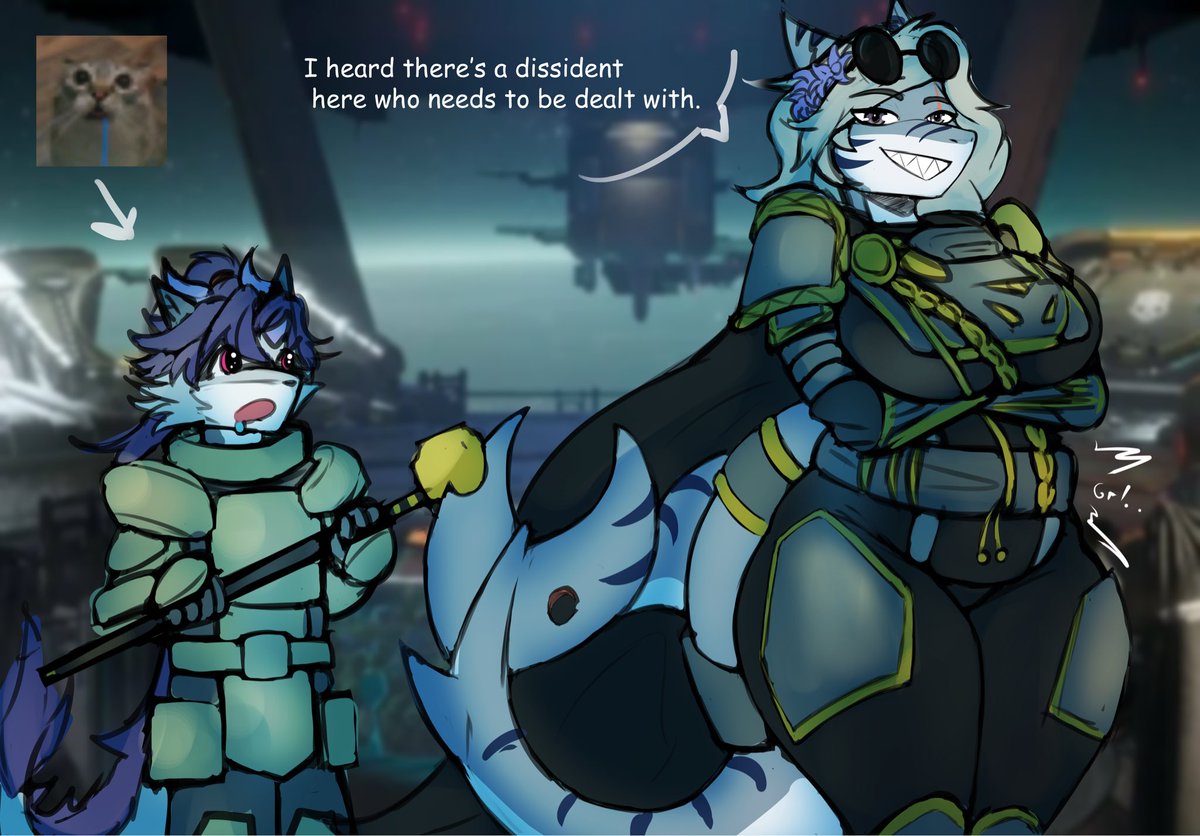 Hungery_Proot's tweet photo. My dumbass never uploaded this! Looks like the shark is on the hunt for dinne-I mean dissidents!

Done by @Ker_uwu_eshko tysm!

#shark #helldivers2 #furry #impliedvore https://t.co/jiDnCVRJxJ