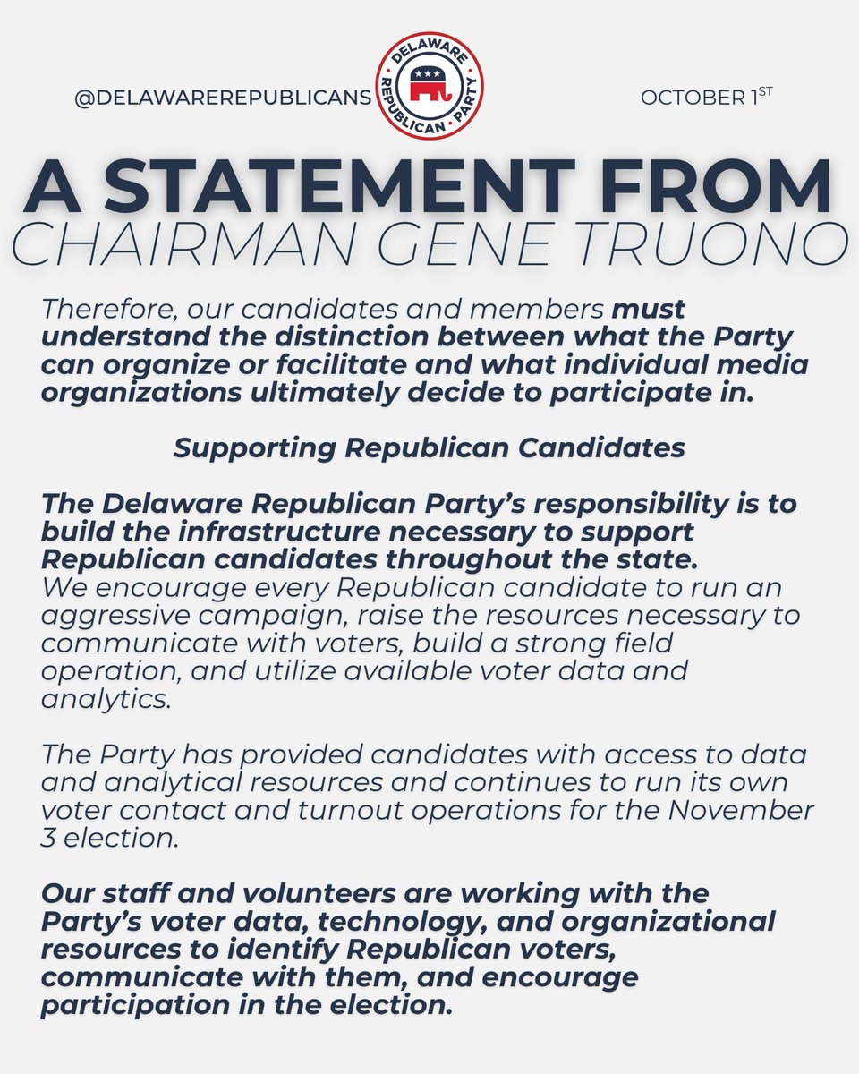 DelawareGOP's tweet photo. A statement from our chairman, Gene Truono. https://t.co/3RUnbcKN7c