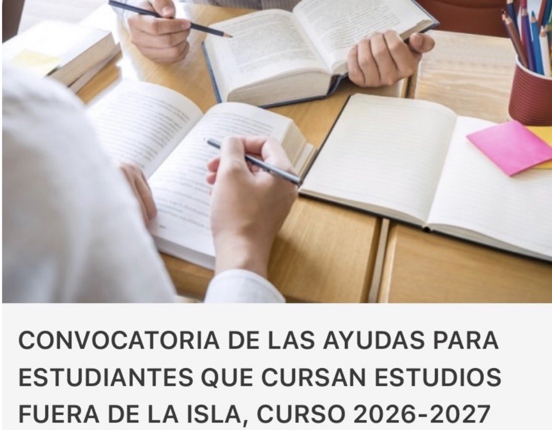 BorjaSenado's tweet photo. AYUDAS PARA ESTUDIANTES Q CURSAN ESTUDIOS FUERA DE LA ISLA (CURSO 26/27) 🇪🇸✈️🇮🇨Convocatoria estudios universitarios, ciclos formativos,.. fuera de La Palma.  
🗓️ Plazo: Del 29 de septiembre al 28 de octubre.  
ℹ️ Consulta bases completas en nuestra web: https://t.co/FVwNkcly6E https://t.co/QxZFgTaKAD