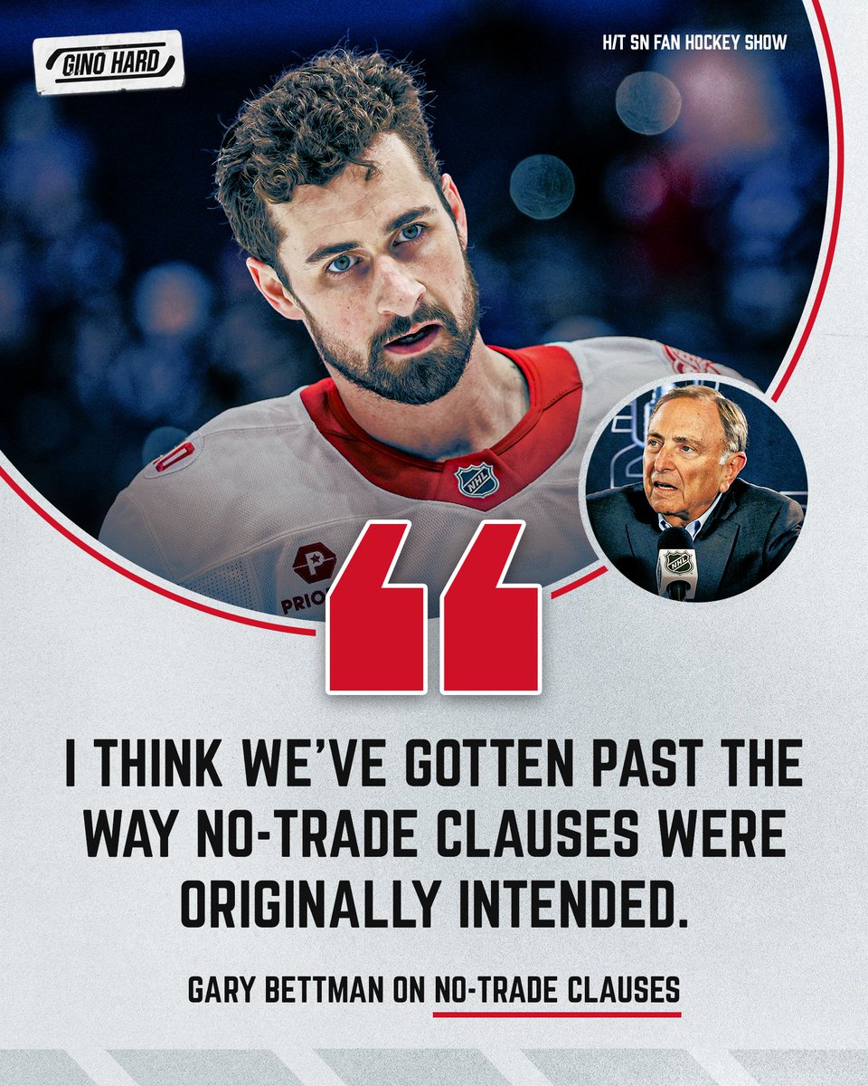 GinoHard_'s tweet photo. Gary Bettman believes the NHL has gotten away from the original purpose of no-trade clauses 👀

Bettman says they were intended to protect players signing long-term in a place they wanted to stay, not allow them to demand a trade AND dictate where they’re willing to go.

He says if this becomes a bigger problem, the NHL may have to address it with the Players’ Association 🤔