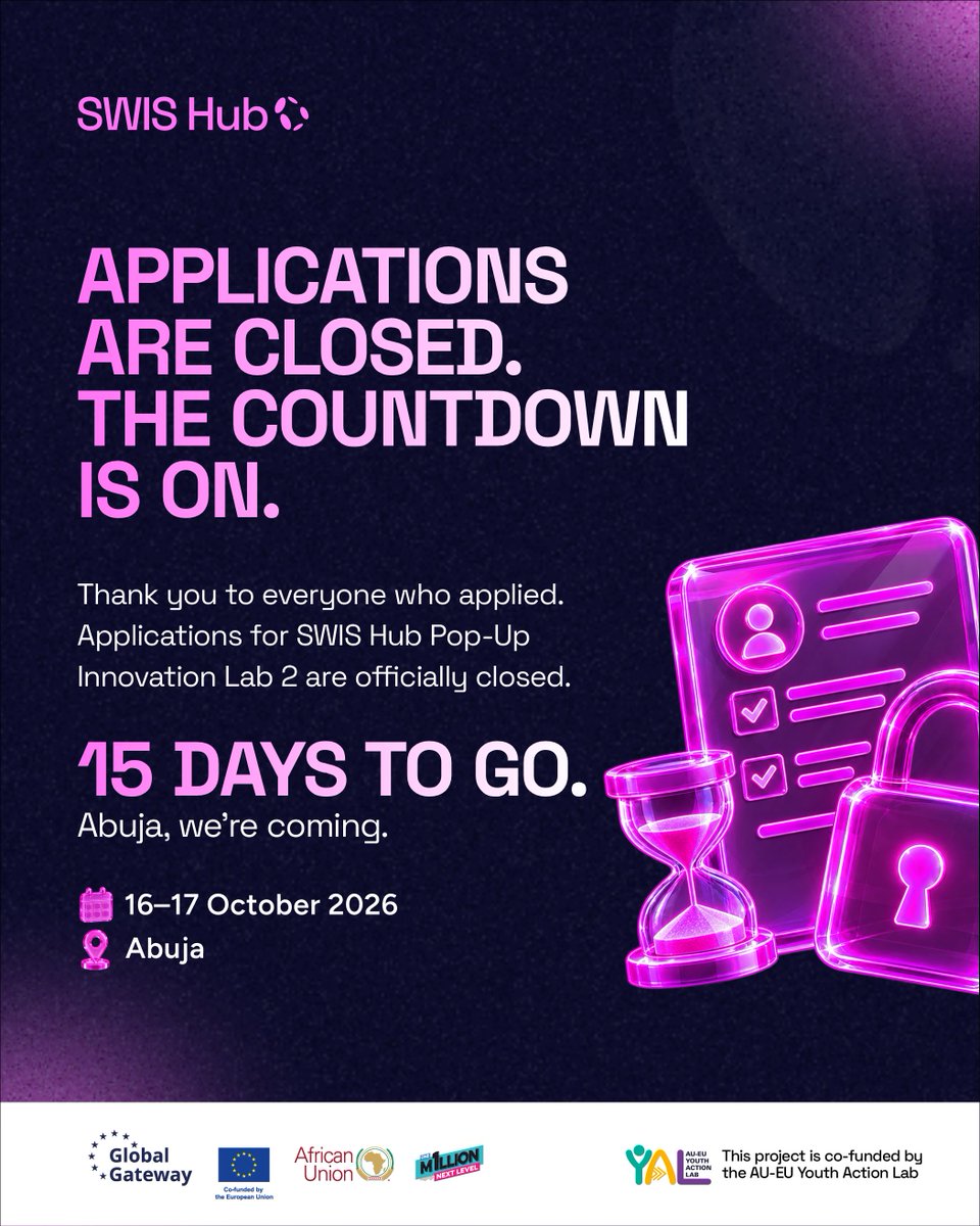 SwisHub's tweet photo. Applications for the SWIS Hub Pop-Up Innovation Lab 2 are now officially closed. 🎉

Behind every application is someone who read about data science, felt a little curious, a little nervous, and decided to try anyway. That decision matters. 

To everyone who applied: thank you. https://t.co/Qy7UeGyE9V