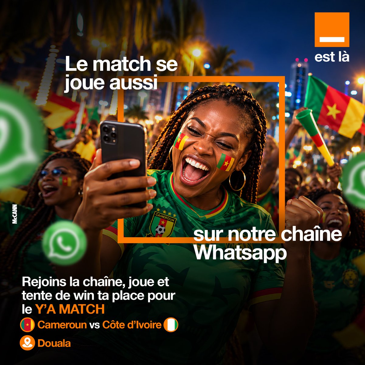 Orange_Cameroun's tweet photo. 🇨🇲🔥 Le match se joue aussi sur WhatsApp !
Les Lions 🦁 affrontent la Côte d’Ivoire 🇨🇮. Rejoins notre chaîne WhatsApp, participe aux quiz et tente de gagner ta place pour vivre le match autrement avec Orange ! 🎟️🔥
👉 https://t.co/6v3XHRlvfu
#OrangeEstLà #YAMATCH https://t.co/bTuYinlLtr