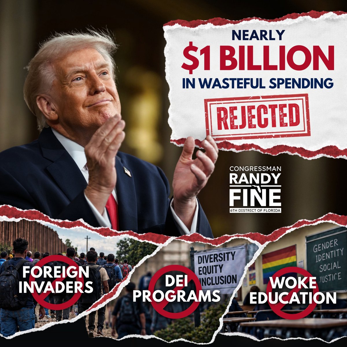 RepFine's tweet photo. Washington tried to take your paycheck and spend it on supporting foreign invaders, DEI programs, and woke education.

President Trump shut it down.

This can never happen again. https://t.co/beAc24SxAy